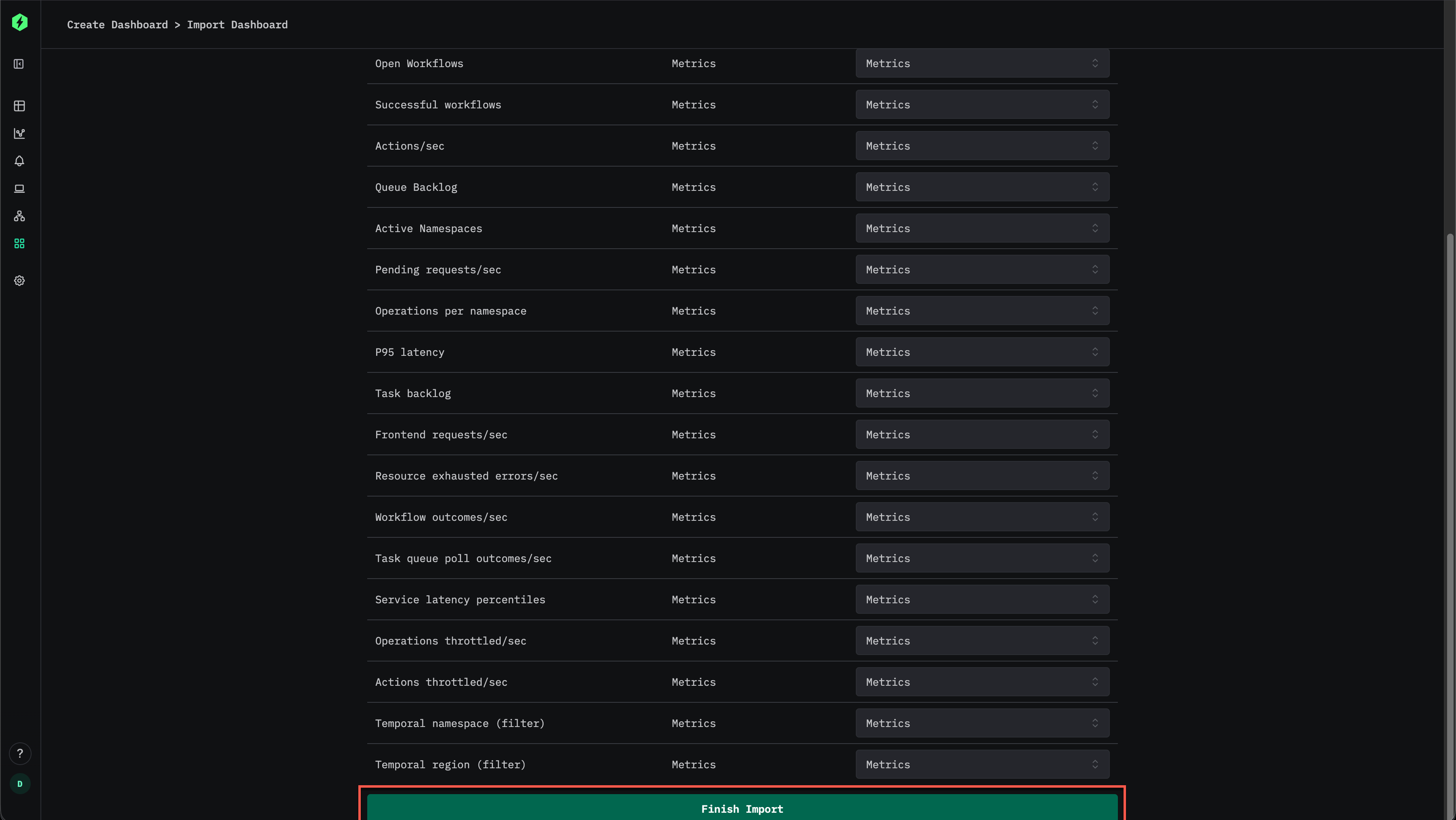 가져오기 완료 대화 상자